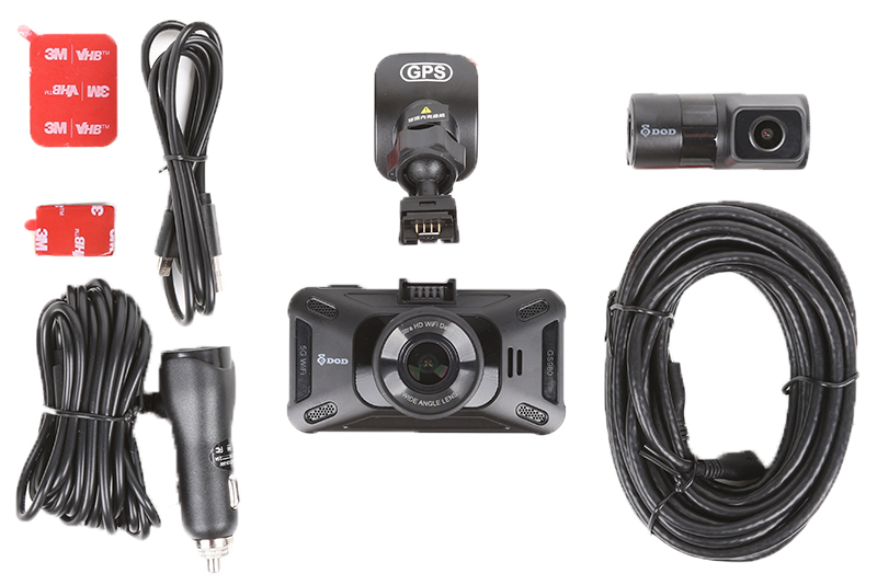 Автомобилна камера DOD GS980D - съдържание на опаковката