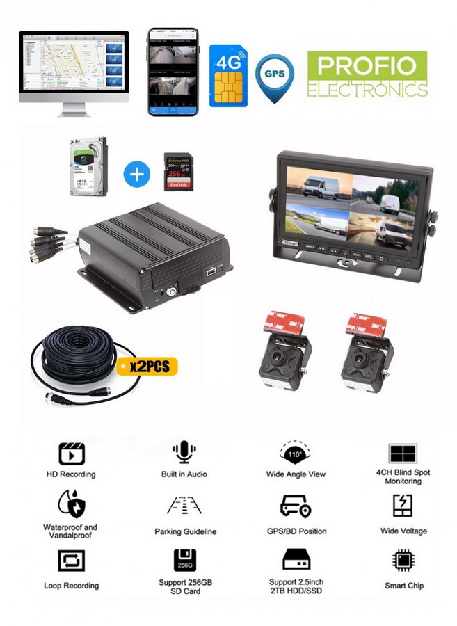 4 канален мобилен DVR с поддръжка на 4G SIM с FULL HD резолюция - PROFIO X7