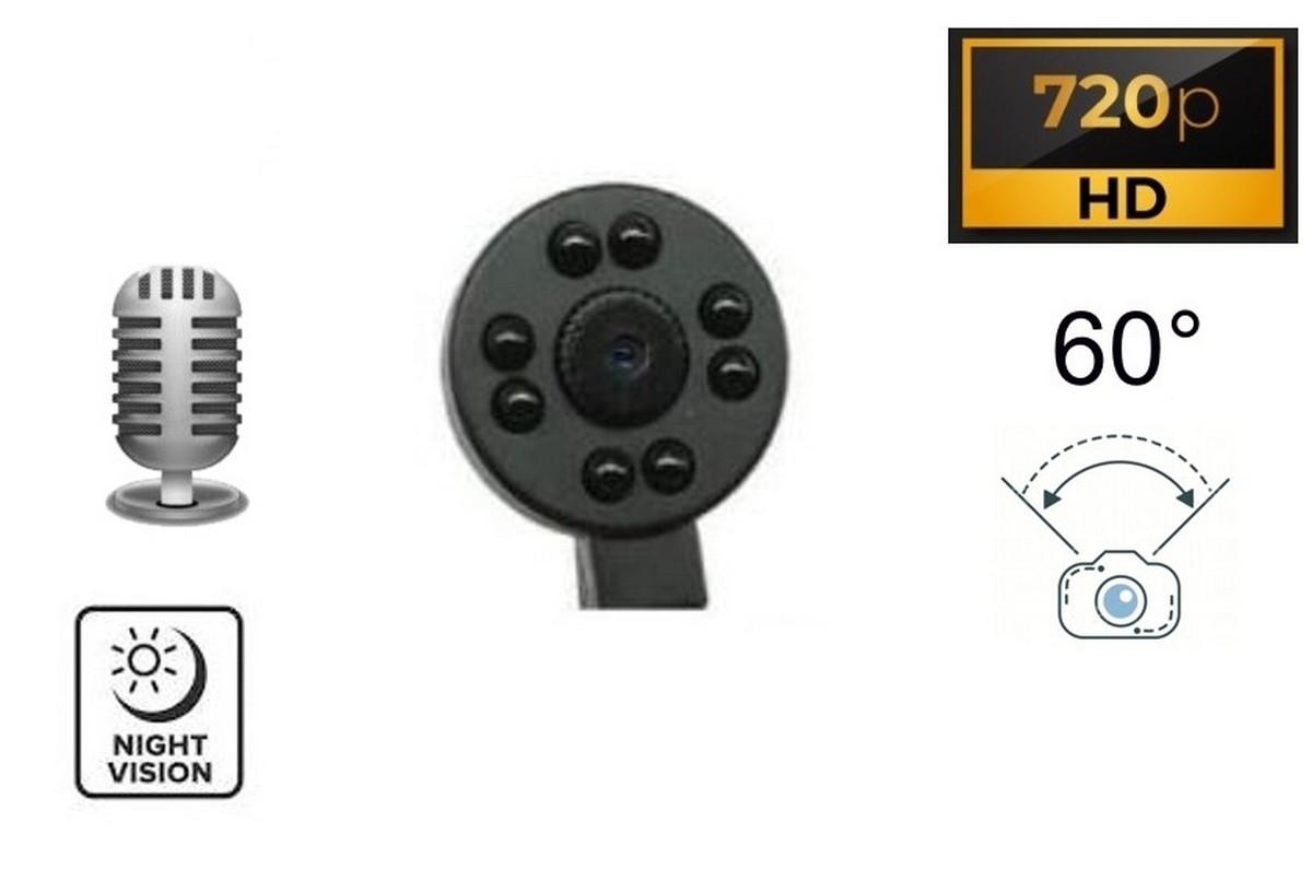 Pinhole камера с нощно виждане 8x IR в бутон HD с 60° ъгъл + микрофон